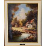 A gilt framed oil on canvas, wooded landscape. 48cm x 57cm.