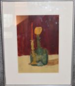 An oil on board, still life candle and vase, framed and glazed. H.60 x 48cm