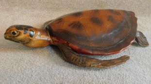 A large vintage painted ceramic Hawksbill turtle model. W.55cm