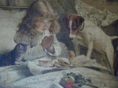A carved giltwood framed print of the painting 'Suspense' by Charles Burton Barber. 58x69cm