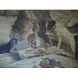 A carved giltwood framed print of the painting 'Suspense' by Charles Burton Barber. 58x69cm