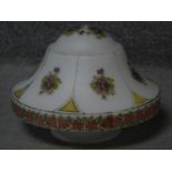 A vintage milk glass shade with floral decoration. H.25 W.30cm