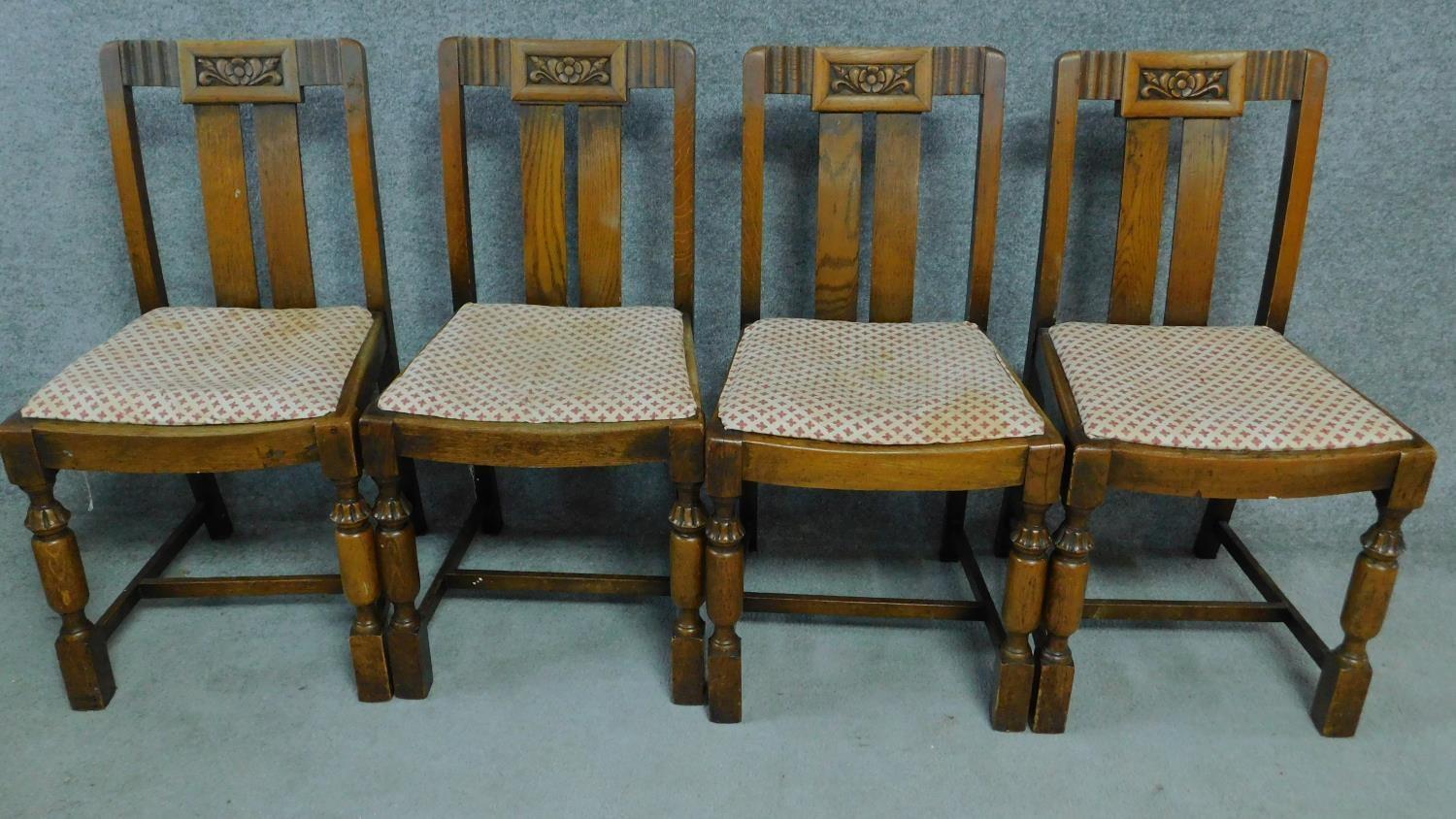 A set of four mid 20th century Art Deco style oak dining chairs. H.86cm