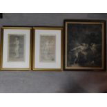 Three framed and glazed antique engravings, all depicting various classical sculptures and scenes.