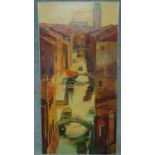 A framed oil on board of a Venetian canal by British artist Peter Berrisford. Signed and dated.