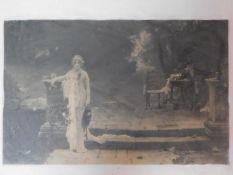 A framed and glazed antique print of a lady and a man in the garden. 62x79cm