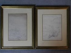 Two framed and glazed ink architectural studies. One titled Chatau de Pau. 49x38cm