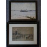 Two framed and glazed watercolours of ports. One signed Farrini and one indistinctly signed. 40x31cm