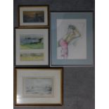 Four framed and glazed drawings depicting various subjects. Two of them signed by artist. H.52 W.