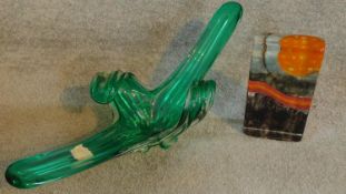 A large Murano glass centre piece by Fratelli Toso Chambord c1970s with original label in green &