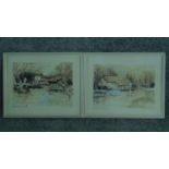 Two framed and glazed ink and acrylic landscape studies by British artist Philip Stanley Bulson. '