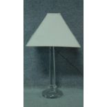 A vintage cut crystal stemmed table lamp with star cut base. H.79cm