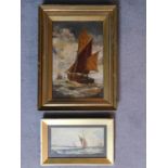 One framed oil on canvas depicting a boat together with a similar framed and glazed watercolour.