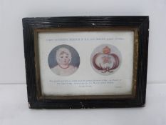 A framed picture of a memento of Queen Victoria with letter. 13.5x18