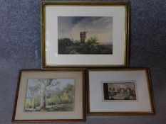 Three framed and glazed watercolours depicting different subjects. One signed. 39x50cm