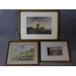 Three framed and glazed watercolours depicting different subjects. One signed. 39x50cm