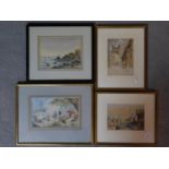 Four framed and glazed watercolours. One depicting fairies and animals in a wood. Two depicting