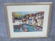 Framed print of painting 'Cornish Harbour by British artist Richard Tuff. 75x65.5