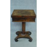 A William IV mahogany work table with fold over top enclosing interior compartment. H.73 W.71 D.46