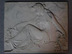 An antique carved Italian marble wall plaque. Depicting a classical female draped in flowing