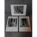 Two large framed and glazed black noir prints of women and one of the same unglazed, signed by