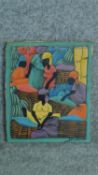 An oil on canvas depicting women in a market scene, by Jn Wesner. 25x21cm