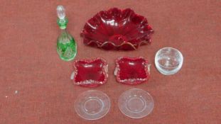 A collection of antique and vintage glass ware. Including a cut to clear bohemian blown glass