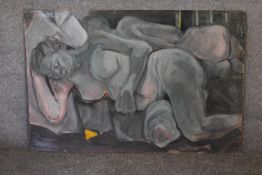 An oil on board, nude woman lying on her side, from the studio of the late Jacqueline Morreau,