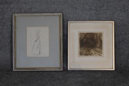 A framed and glazed ink on paper titled "Willows", Glenn Priestley, gallery label verso and a framed