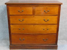 A Victorian mahogany chest of two short over three long drawers raised on plinth base. (handles