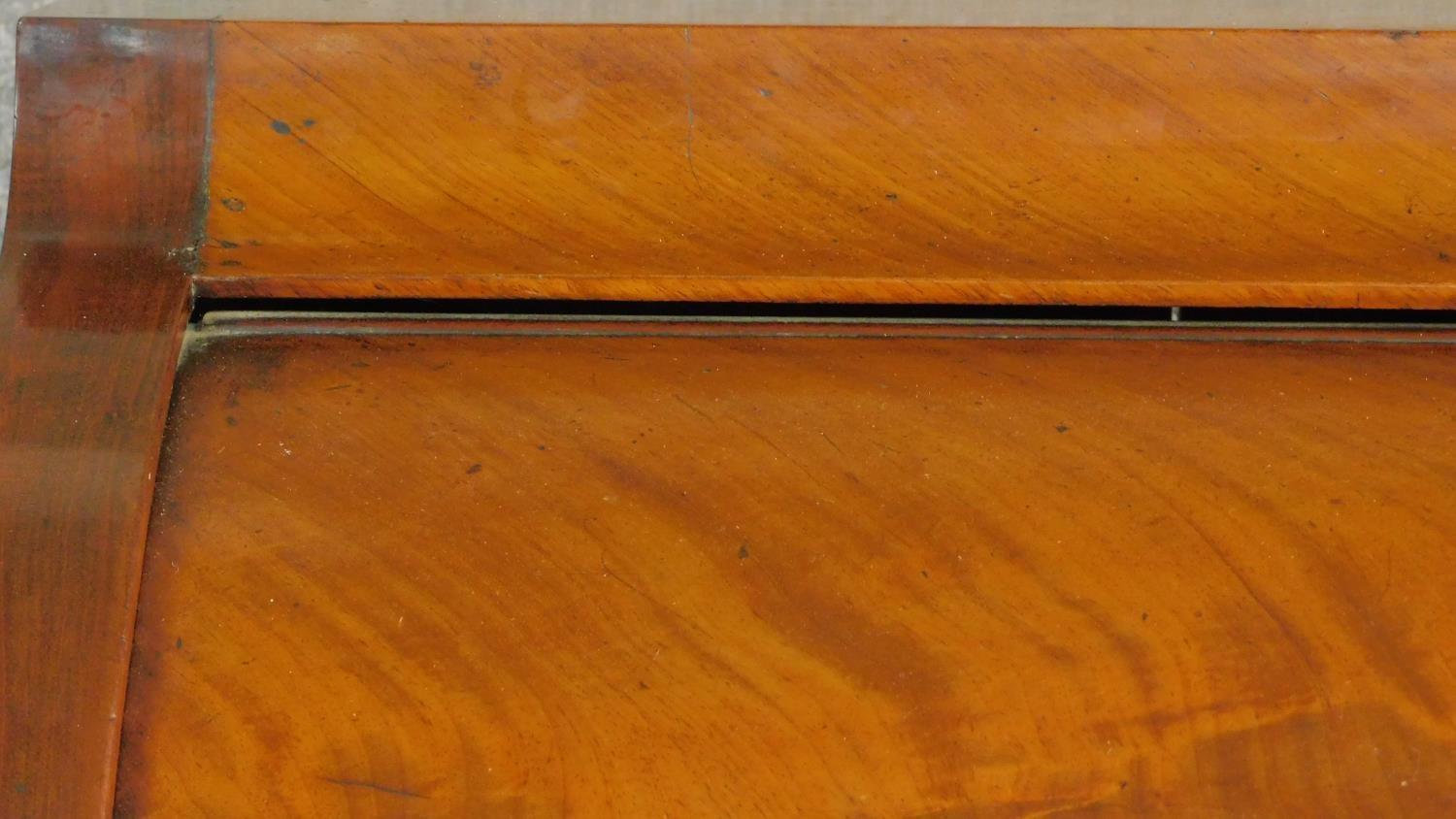 A 19th century continental mahogany cylinder top bureau with tooled leather lined slide out - Image 5 of 7