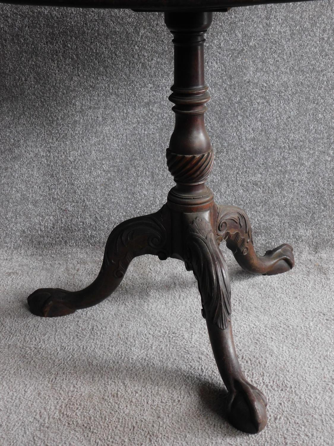 A Georgian mahogany circular tilt top occasional table on well carved tripod cabriole base - Image 3 of 5