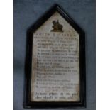 A framed board of school rules and maxims. 126x71cm