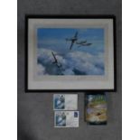 A framed and glazed print of 'Hurricane' by Robert Taylor signed by the british fighter pilot Wing