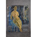 An oil on canvas, nude lady, from the studio of the late Jacqueline Morreau, unsigned, label to