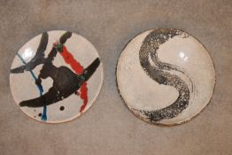A pair of Art pottery shallow bowls by ceramicist Alan Stott. Dia. 33cm