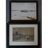 Two framed and glazed watercolours of port scenes. One signed Farrini and one indistinctly signed.