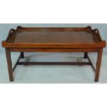 A Georgian style mahogany butler's tray on stand. H.47 W.92 D.61cm