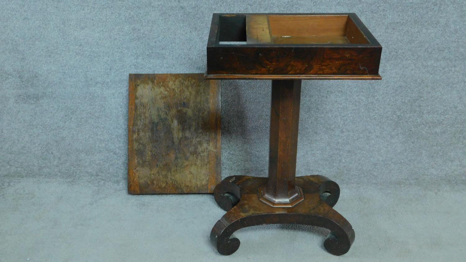 A William IV mahogany work table with fold over top enclosing interior compartment. H.73 W.71 D.46 - Image 4 of 4