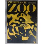 A vintage Zoo Zweidzajcie poster with a jaguar. By artist Waldemar Swierzy, 1967. 97x68cm