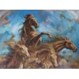 A framed oil on canvas of four horses, by Robert Barnete. 49x59cm