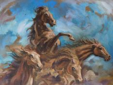 A framed oil on canvas of four horses, by Robert Barnete. 49x59cm