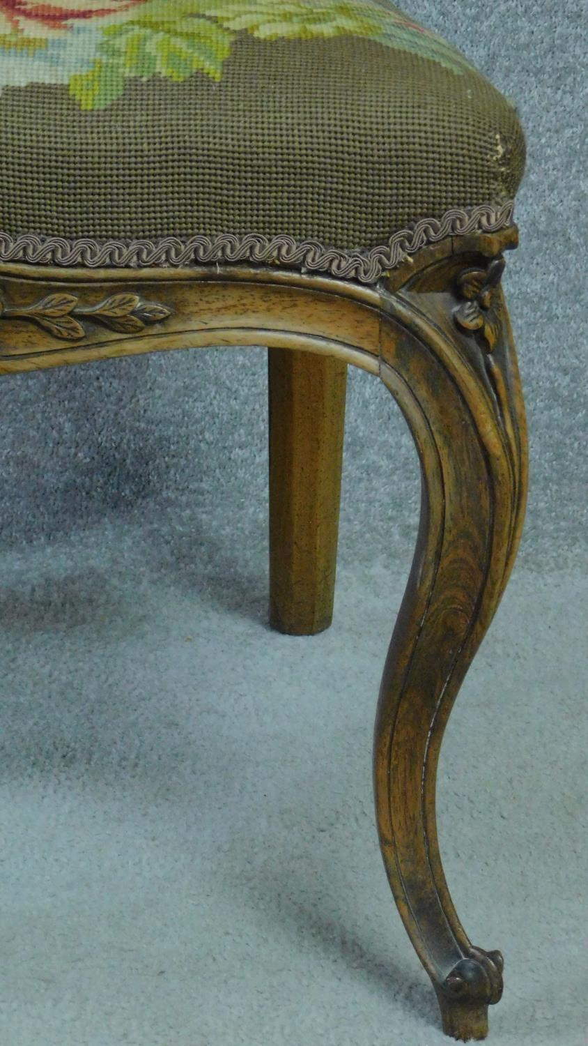 A Victorian rosewood floral carved and upholstered prie dieu chair raised on cabriole legs. H.111cm - Image 5 of 5