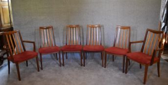 A set of six vintage teak G-plan chairs, including two armchairs. H.92 x 50cm