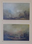 Robert Capstick, a pair of framed and glazed oils on board framed as one, Eventide, gallery label
