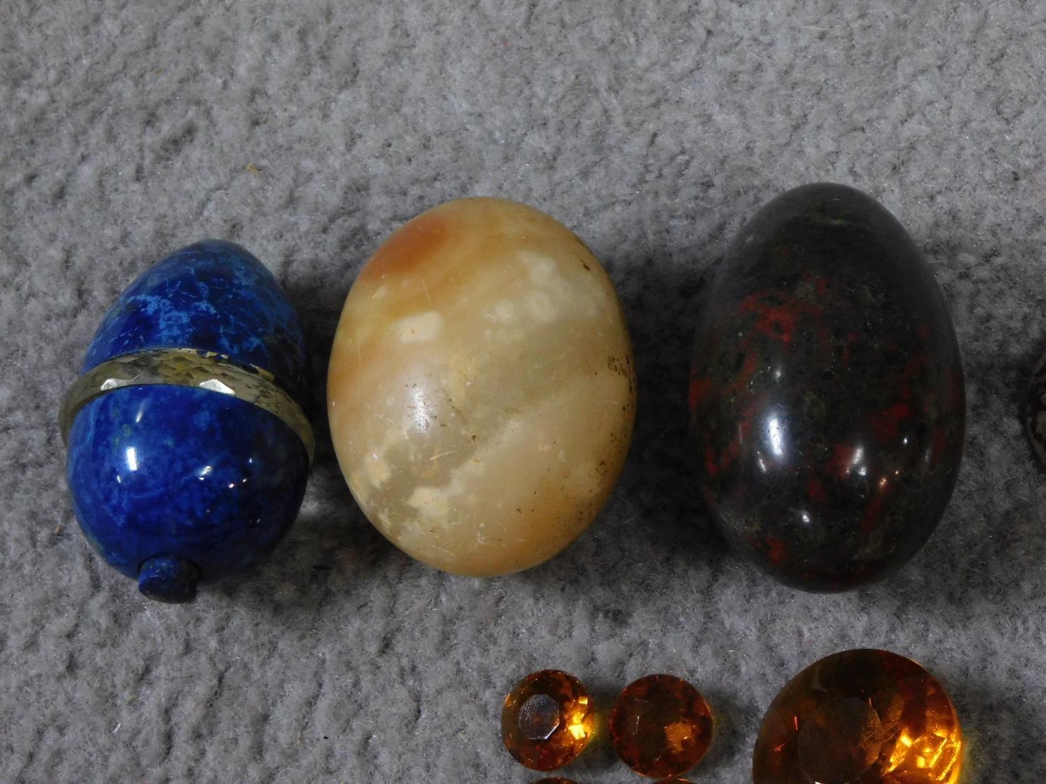 A collection of collectables, including stone eggs, a lapis lazuli and crystal light pull, antique - Image 3 of 7