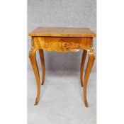 A Victorian burr walnut work table with vanity mirror to fitted interior with allover Arabesque