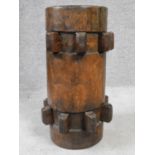 An antique hardwood stool converted from a ship's capstan. H.59 W.27cm