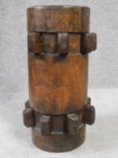 An antique hardwood stool converted from a ship's capstan. H.59 W.27cm