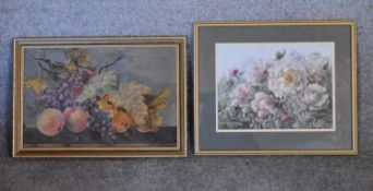 A framed and glazed oil on board, still life flowers, signed, and a similar framed and glazed
